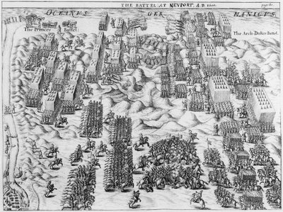 Maurice legyőzi az osztrákokat az 1600-as nieuporti csatában alkotó: English School